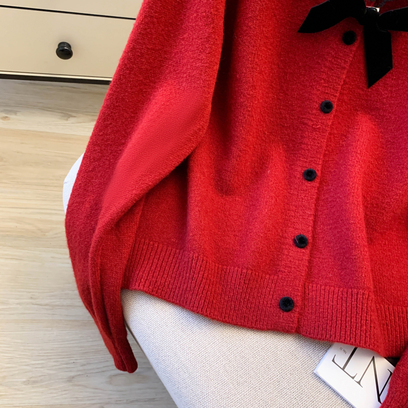 Spring bow sweater chanelstyle lace tops for women