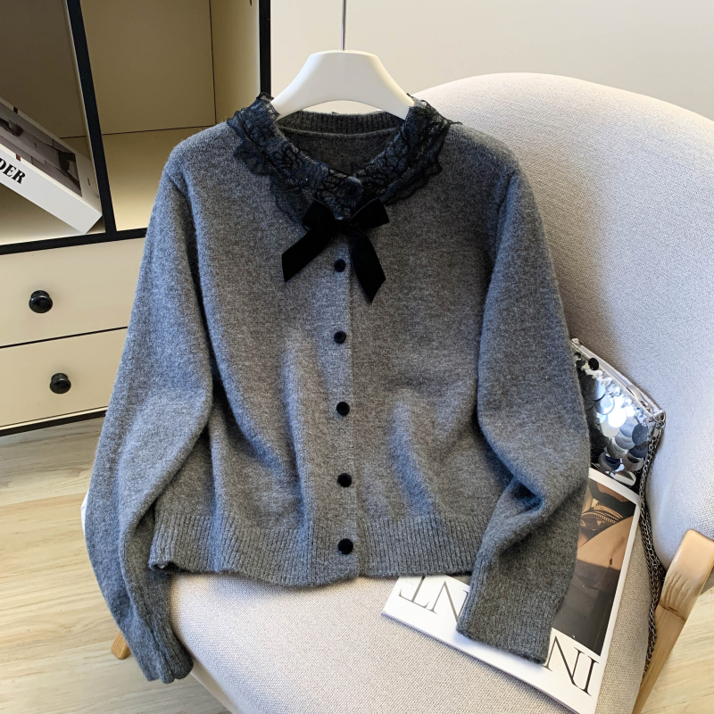 Spring bow sweater chanelstyle lace tops for women