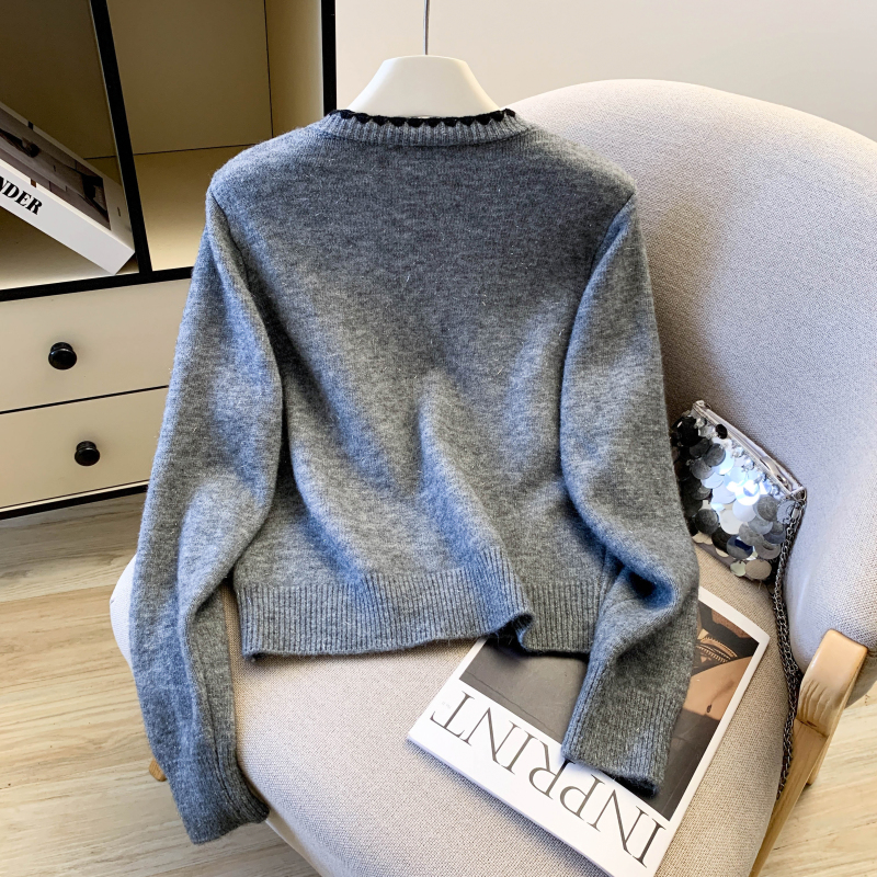 Bow knitted sweater spring round neck cardigan for women