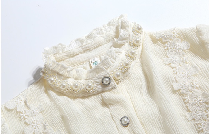 Spring cstand collar lace pearl light court style shirt for women