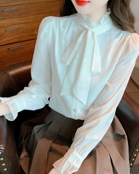 Apricot bow shirt spring cstand collar tops for women