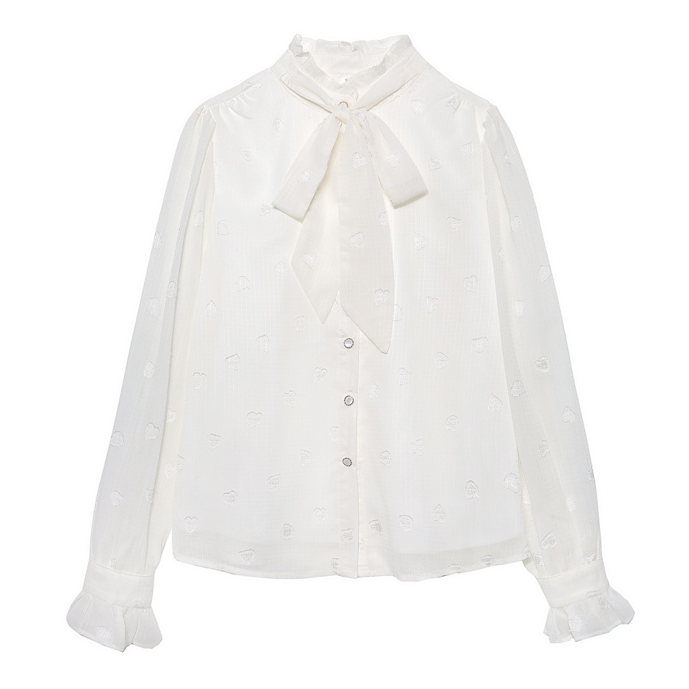 Apricot bow shirt spring cstand collar tops for women