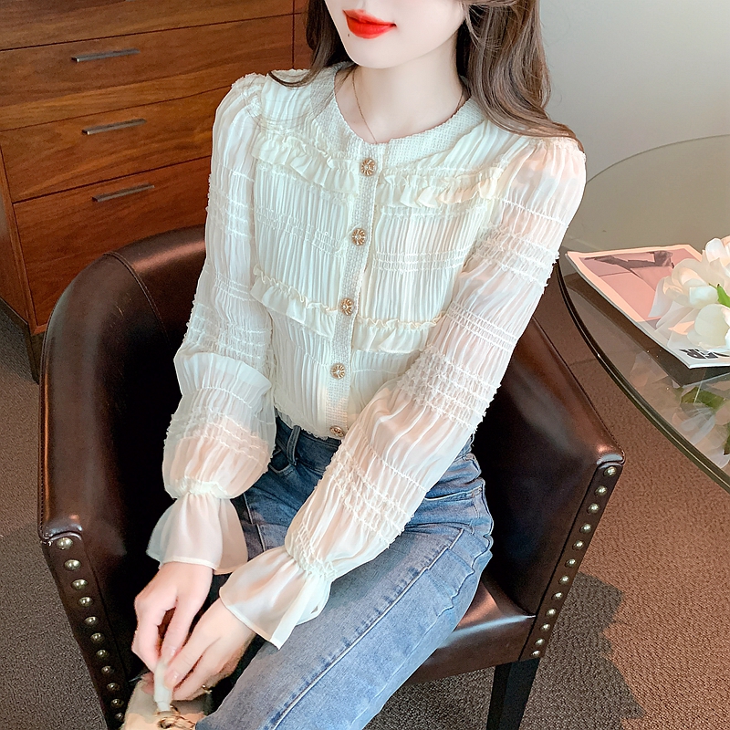 Spring and autumn chiffon shirt small shirt for women