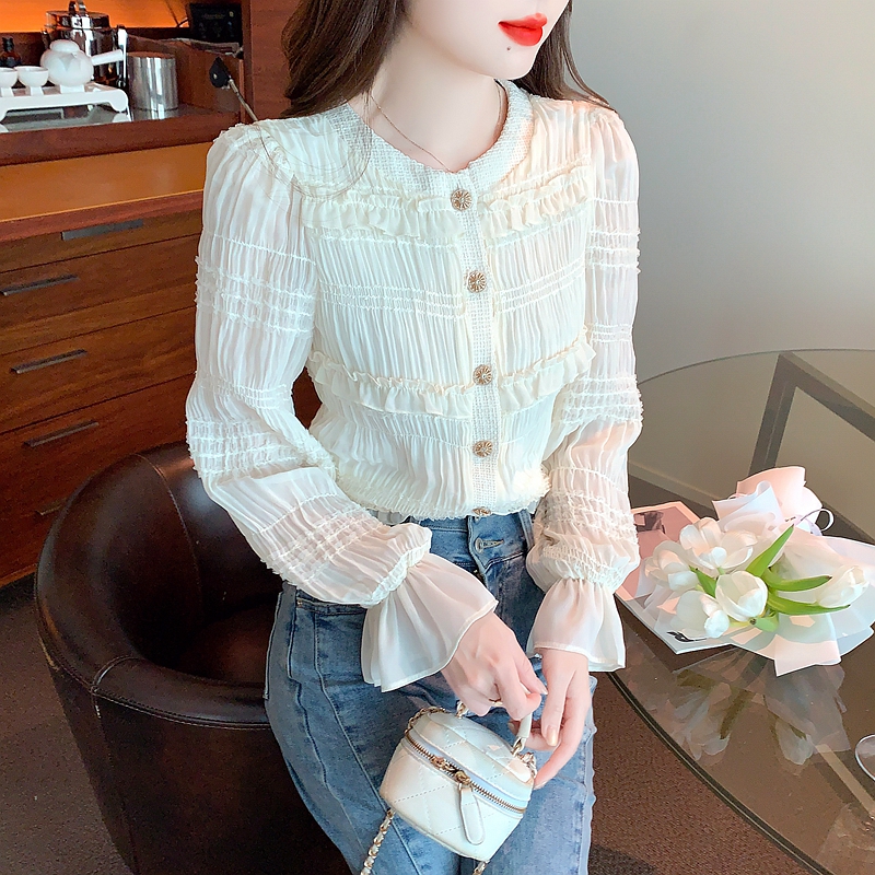 Spring and autumn chiffon shirt small shirt for women