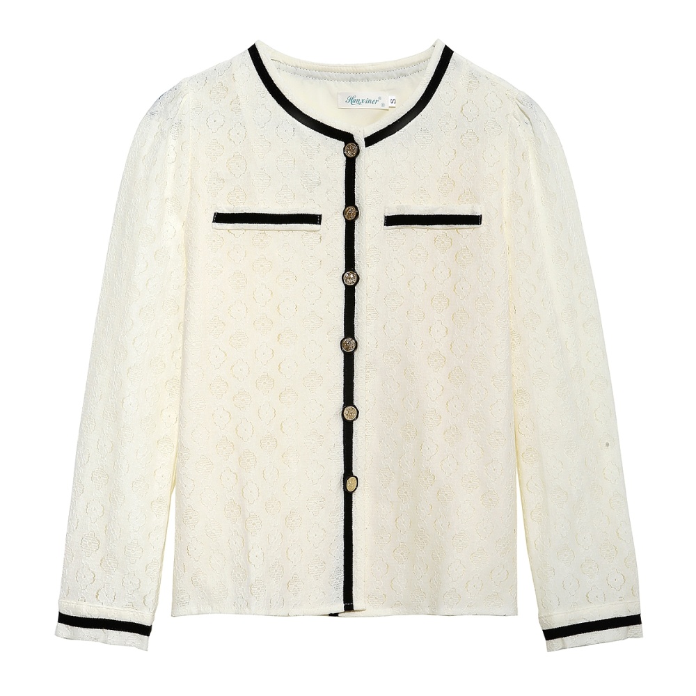 Hollow long sleeve round neck embroidered shirt