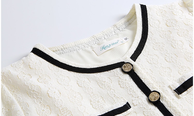 Hollow long sleeve round neck embroidered shirt