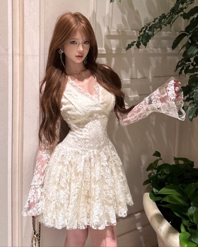 Lace temperament spring long sleeve France style dress