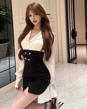 Sexy high waist dress Pseudo-two package hip shirt