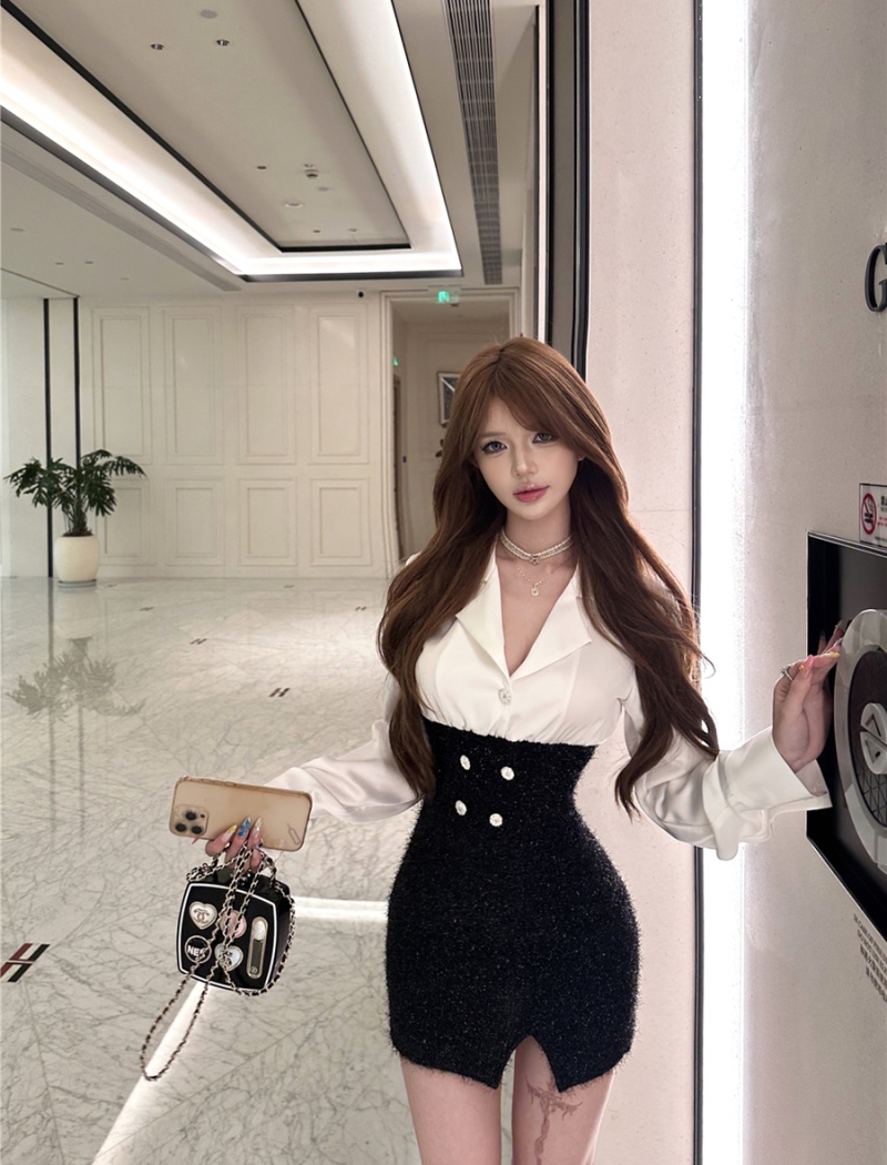 Sexy high waist dress Pseudo-two package hip shirt