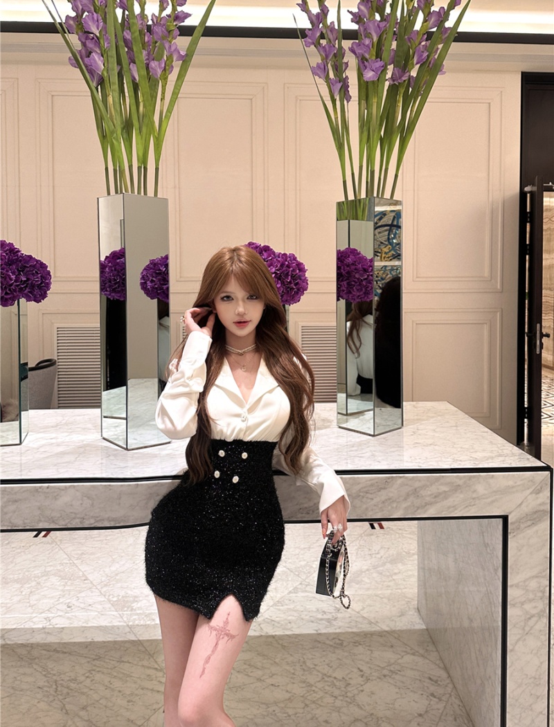 Sexy high waist dress Pseudo-two package hip shirt