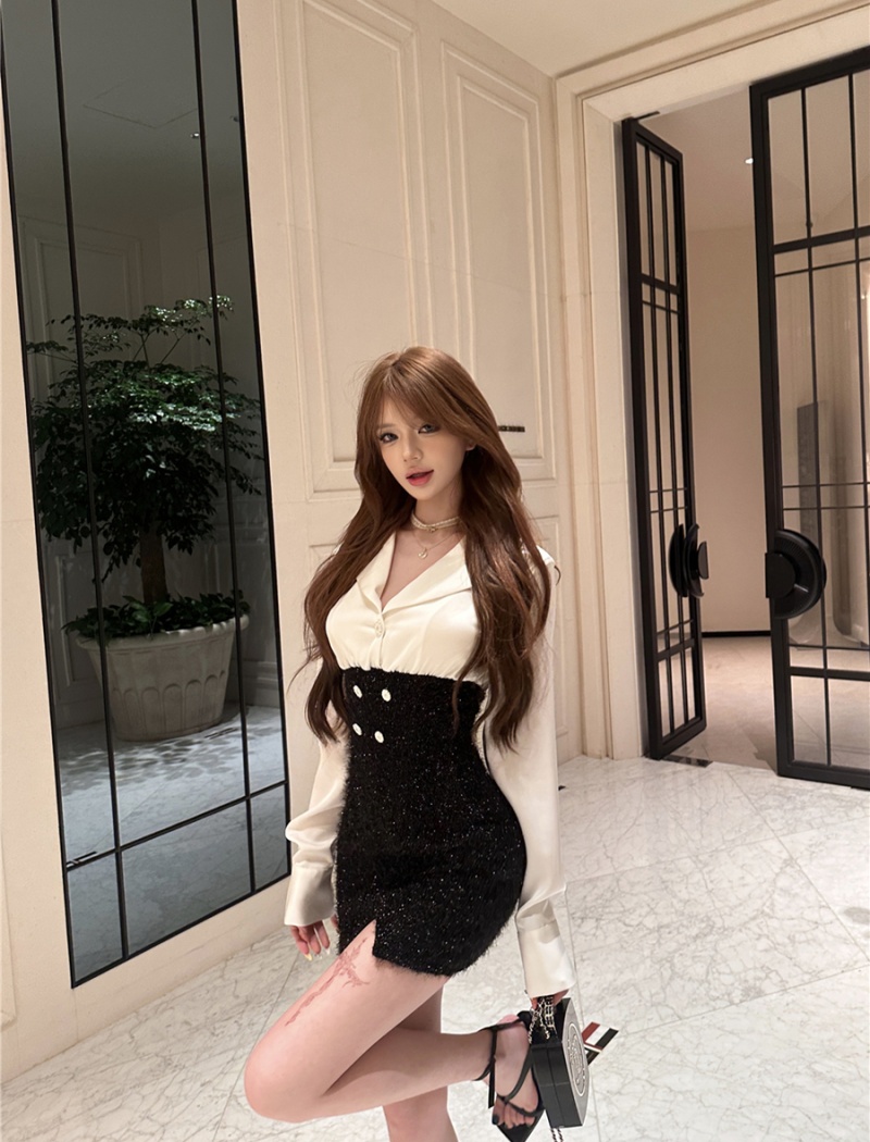 Sexy high waist dress Pseudo-two package hip shirt