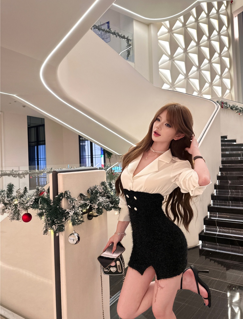 Sexy high waist dress Pseudo-two package hip shirt