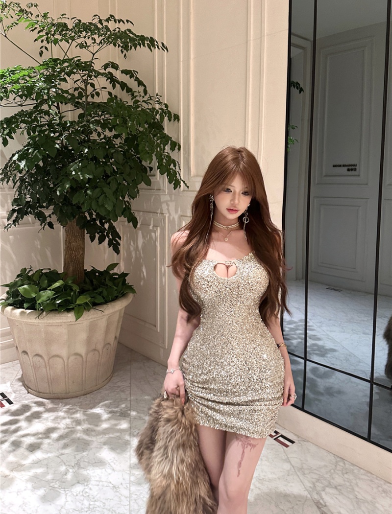 Enticement hollow T-back package hip sling dress for women