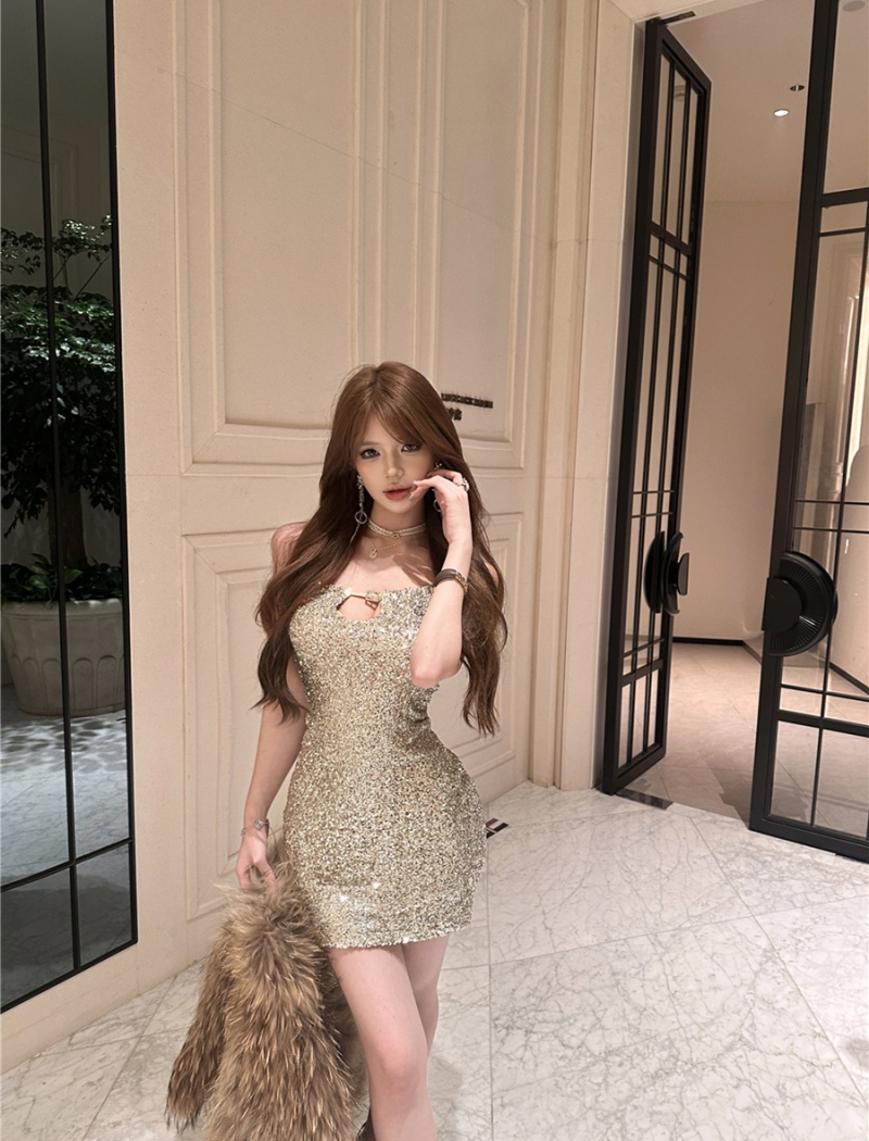 Enticement hollow T-back package hip sling dress for women