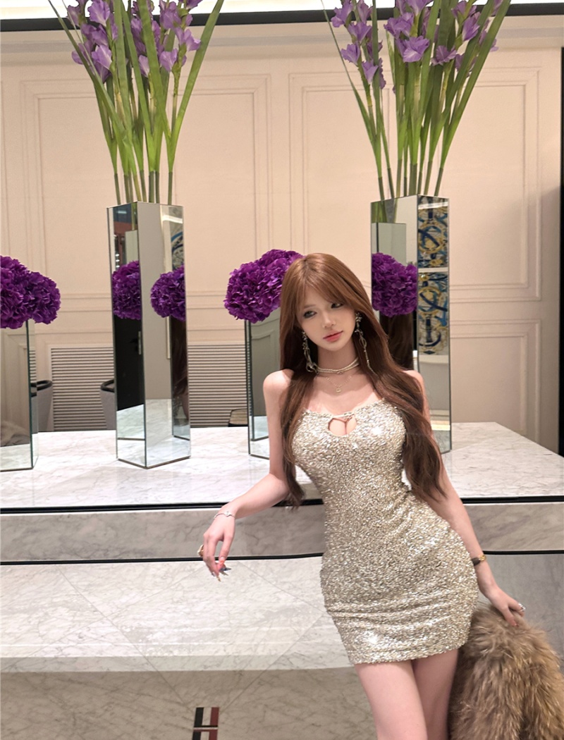 Enticement hollow T-back package hip sling dress for women