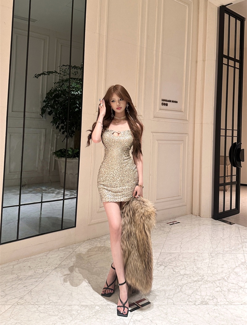 Enticement hollow T-back package hip sling dress for women