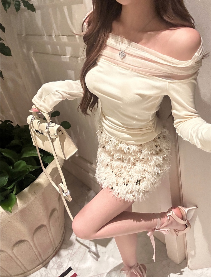 Sequins T-shirt hip tassel bag a set for women