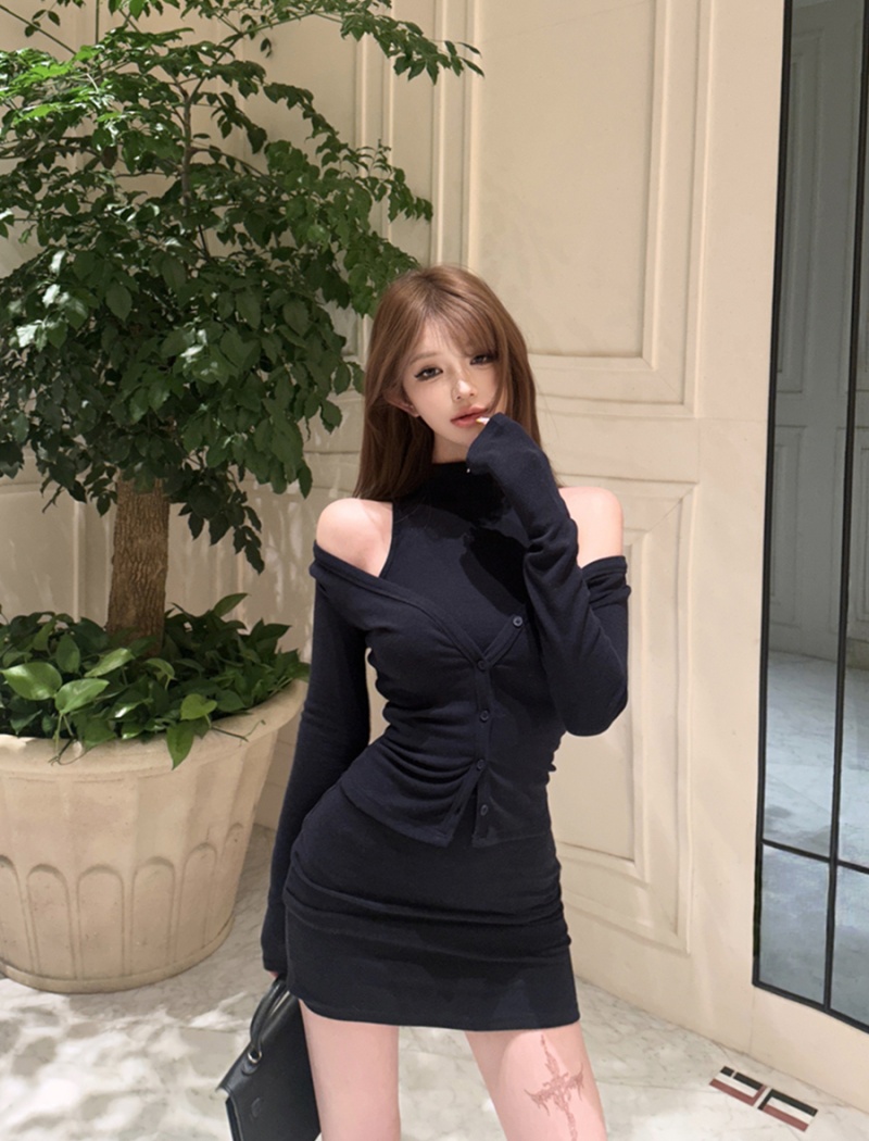 Sexy retro dress spring European style cardigan 2pcs set