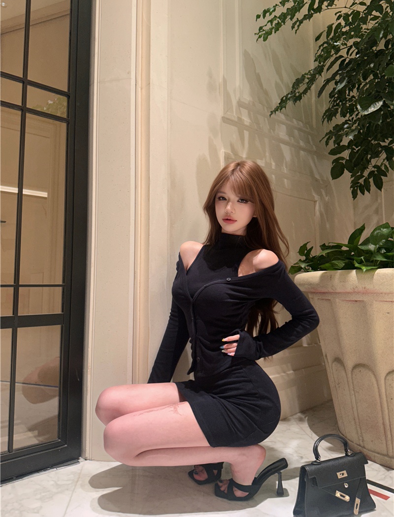 Sexy retro dress spring European style cardigan 2pcs set