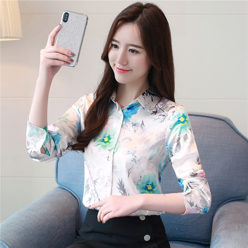 Large yard satin tops silk long sleeve shirt