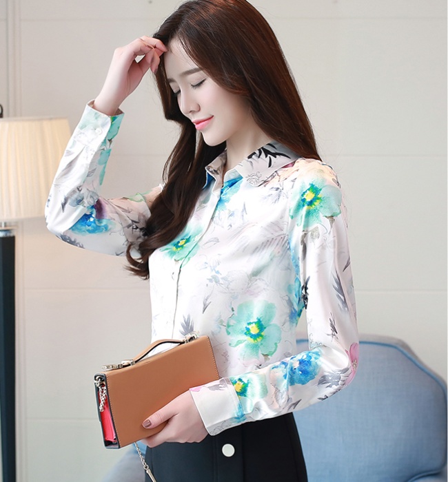 Large yard satin tops silk long sleeve shirt