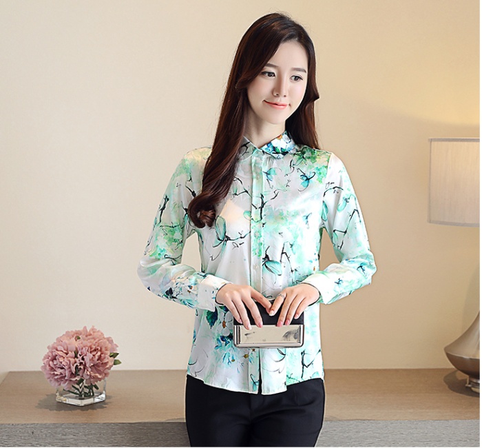 Large yard satin tops silk long sleeve shirt