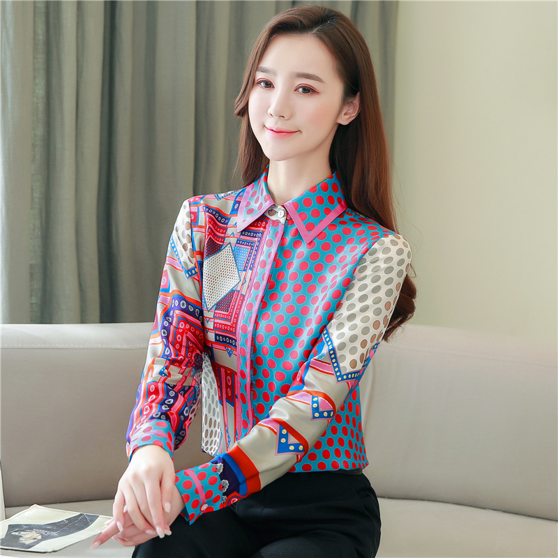 Silk twill shirt Western style printing tops