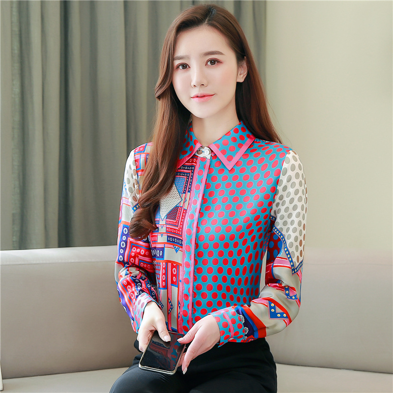 Silk twill shirt Western style printing tops