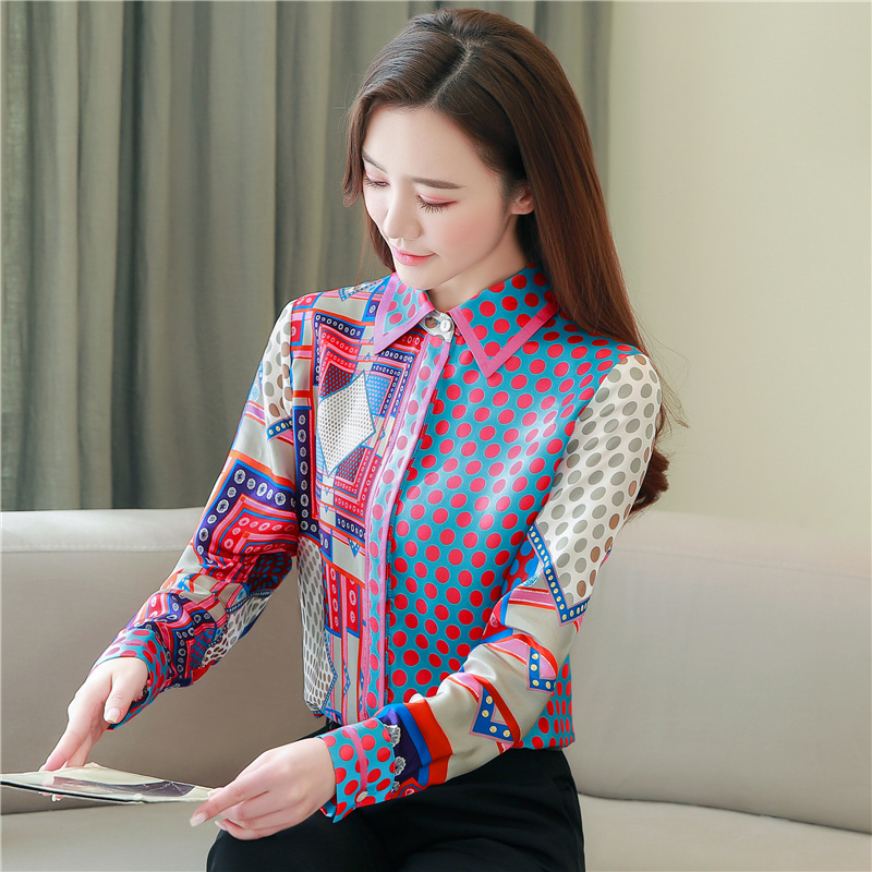 Silk twill shirt Western style printing tops