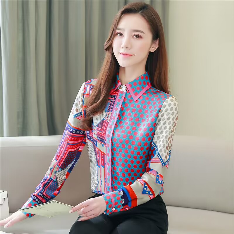 Silk twill shirt Western style printing tops