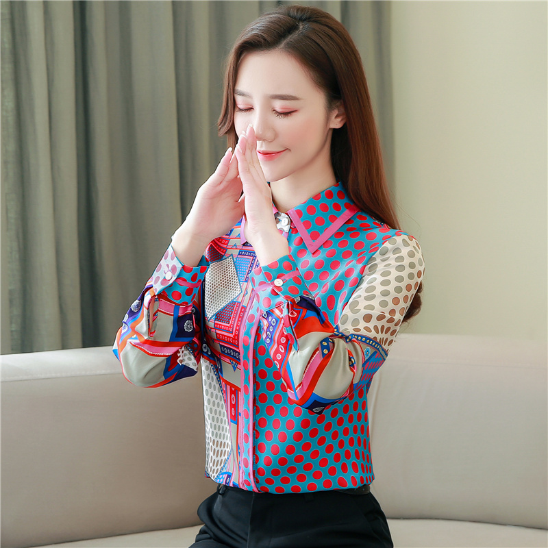 Silk twill shirt Western style printing tops