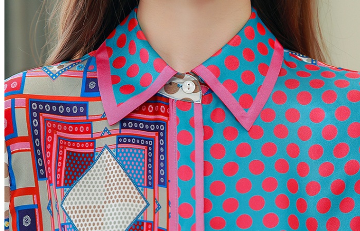 Silk twill shirt Western style printing tops