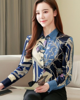 Spring retro tops twill real silk shirt for women