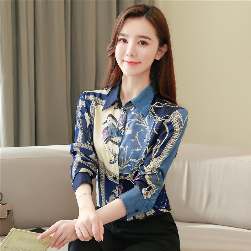 Spring retro tops twill real silk shirt for women