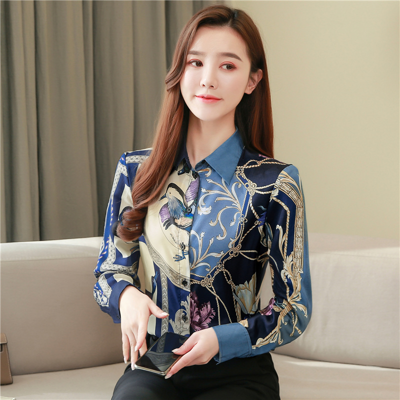 Spring retro tops twill real silk shirt for women