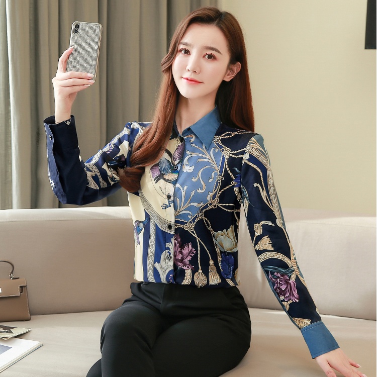 Spring retro tops twill real silk shirt for women
