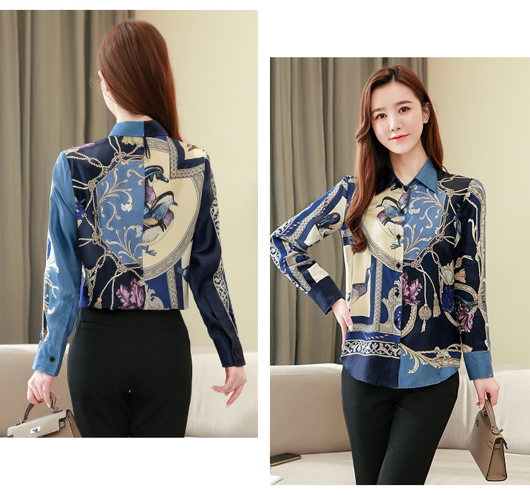 Spring retro tops twill real silk shirt for women
