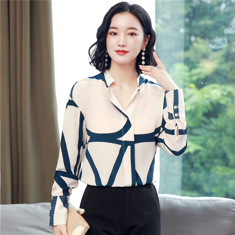 Printing long sleeve tops niche real silk shirt for women