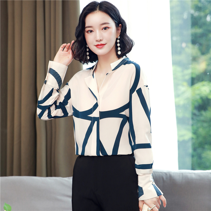 Printing long sleeve tops niche real silk shirt for women