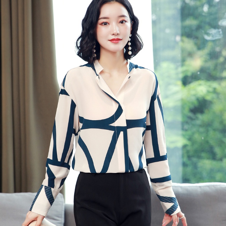 Printing long sleeve tops niche real silk shirt for women
