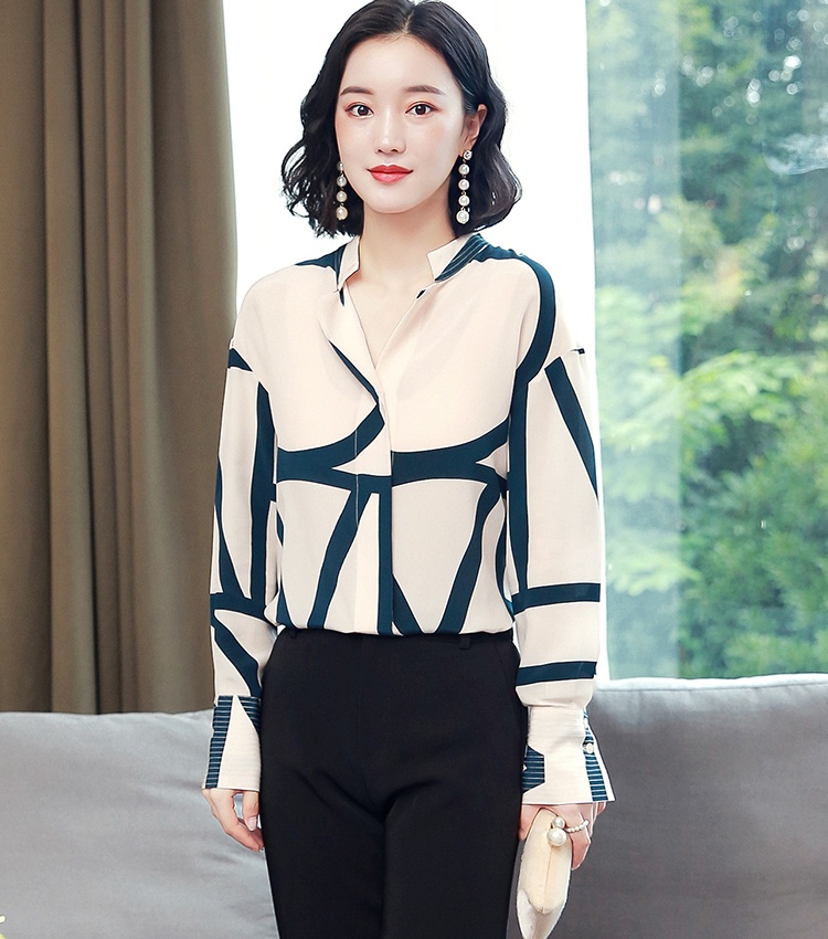 Printing long sleeve tops niche real silk shirt for women