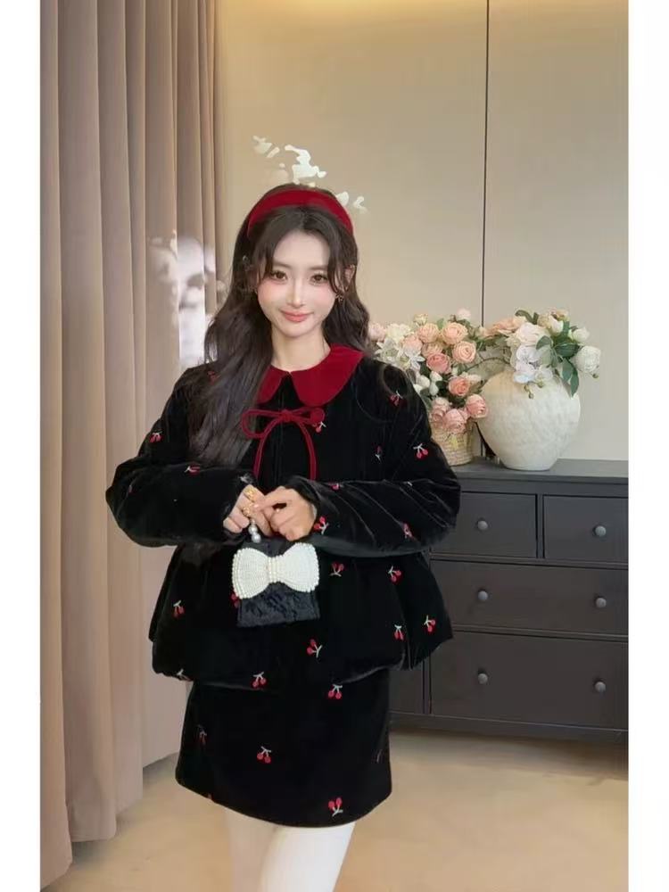 Down Korean style coat show young scarves a set