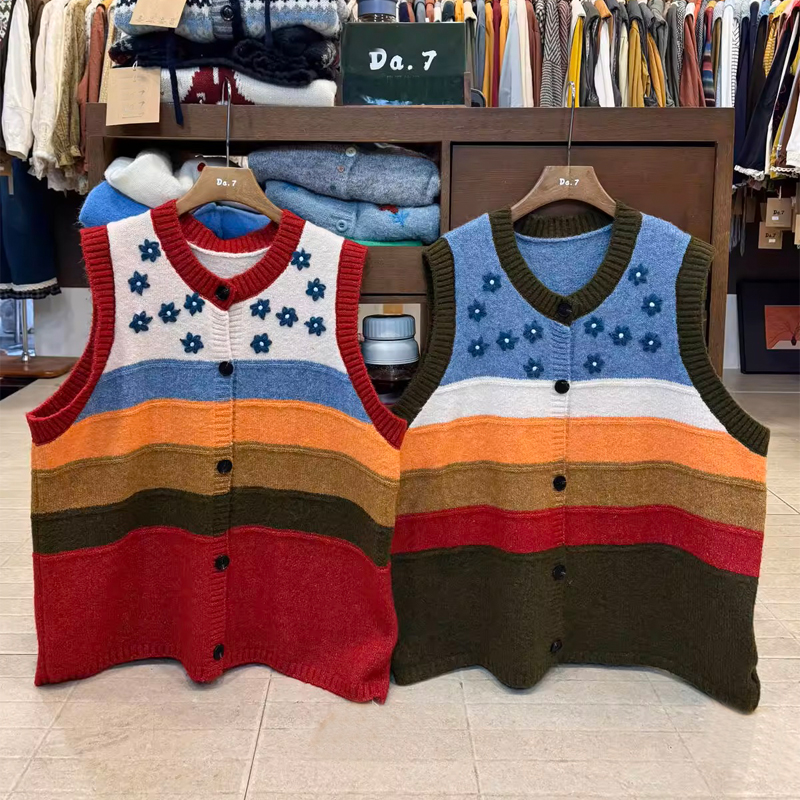 Knitted winter sweater retro niche vest for women
