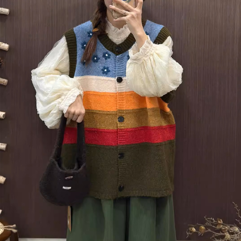 Knitted winter sweater retro niche vest for women