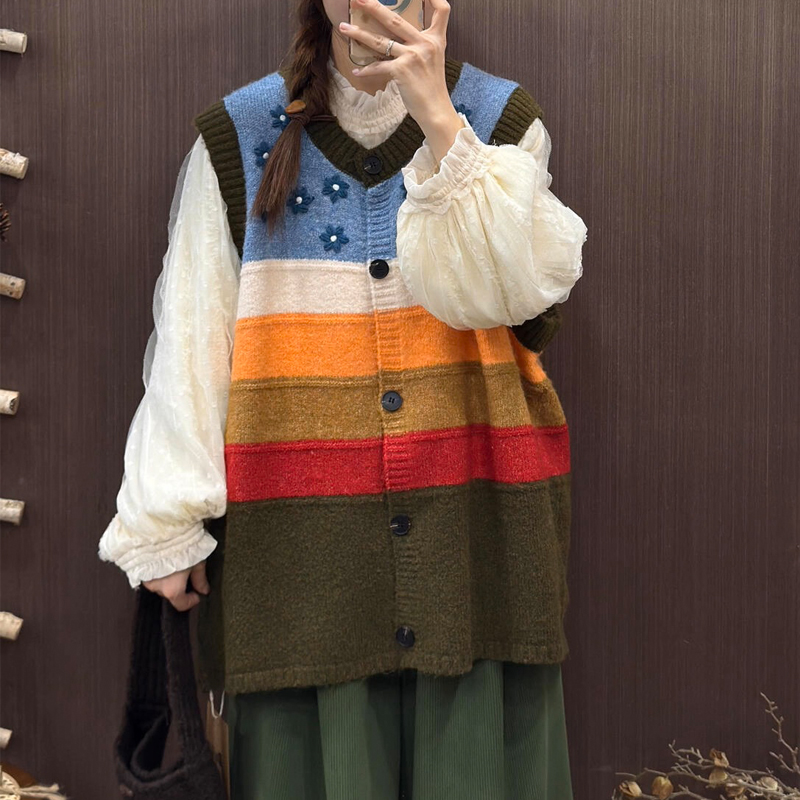 Knitted winter sweater retro niche vest for women