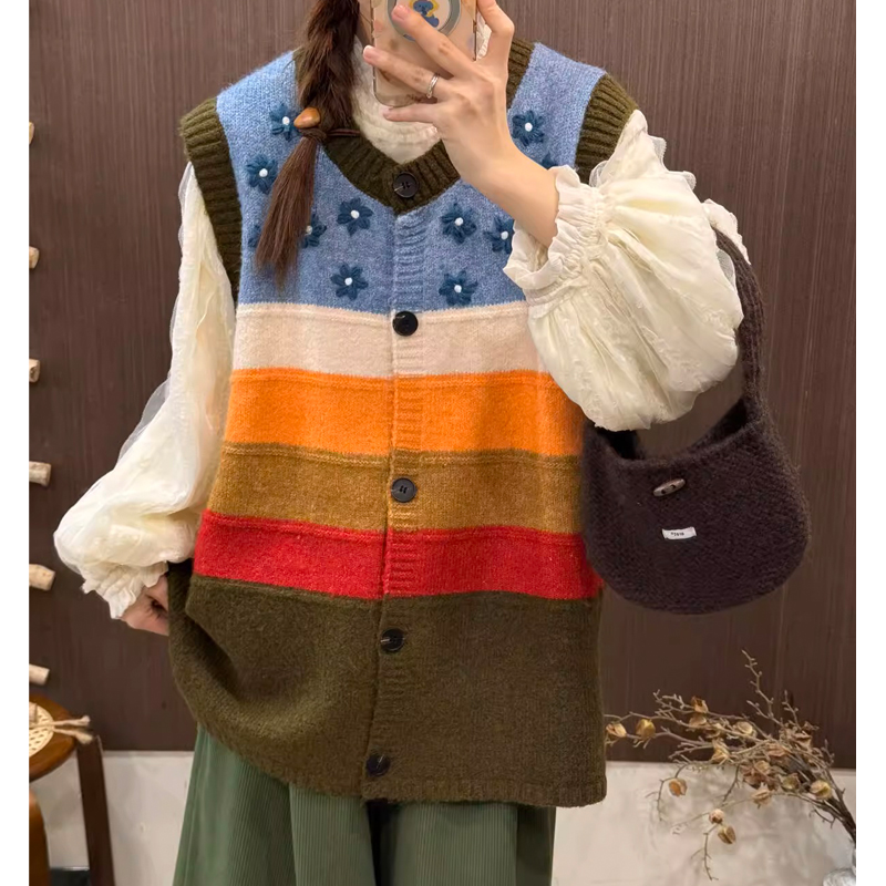 Knitted winter sweater retro niche vest for women