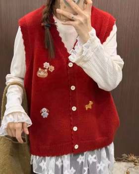 Lovely V-neck waistcoat knitted sweater for women