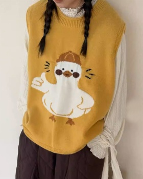Cartoon pure vest knitted simple waistcoat for women