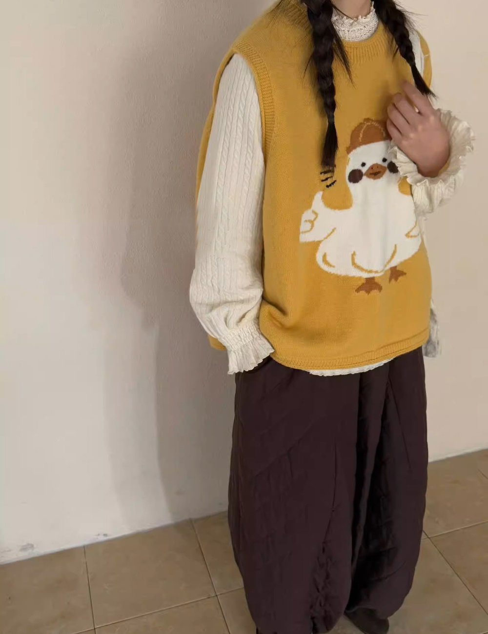 Cartoon pure vest knitted simple waistcoat for women