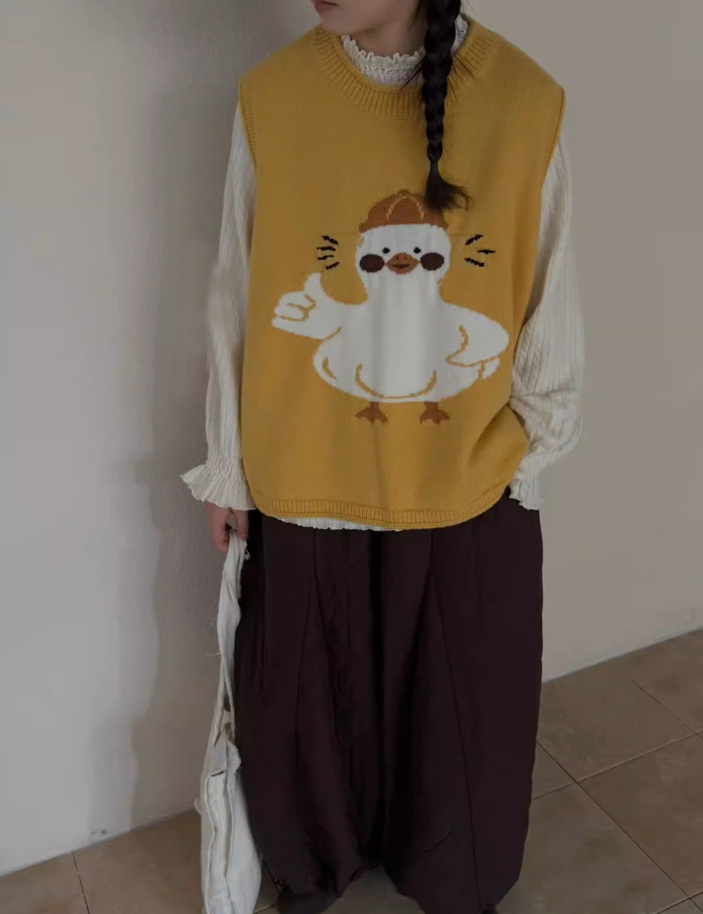 Cartoon pure vest knitted simple waistcoat for women